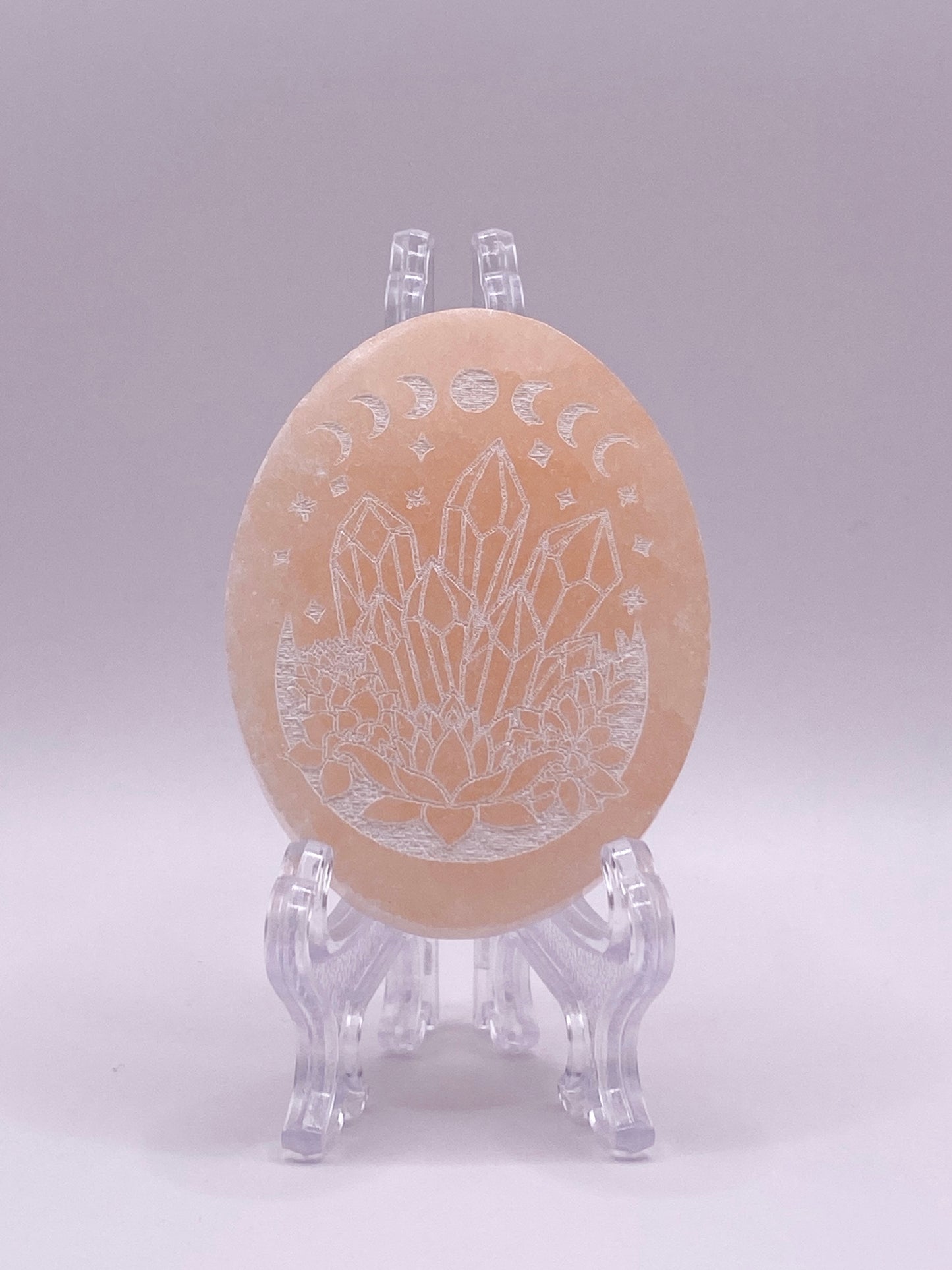 Selenite Etched Oval Crystal Carving