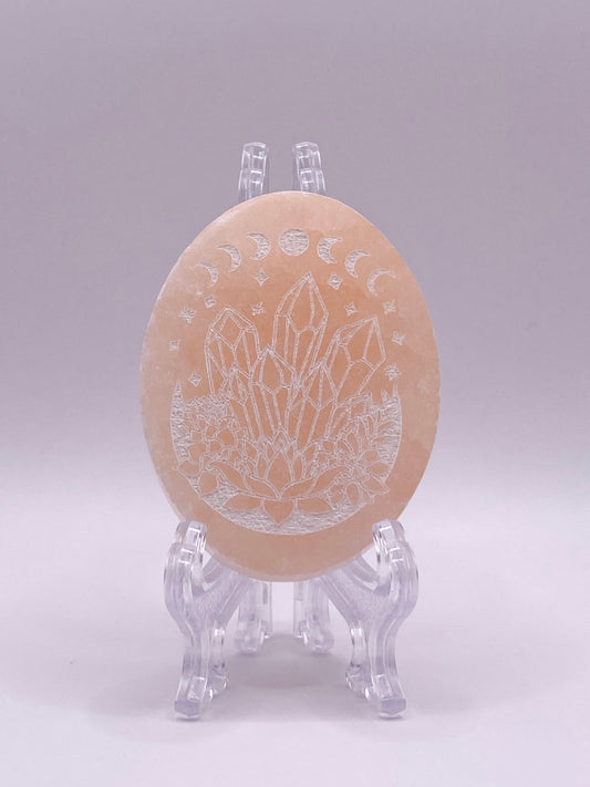 Selenite Etched Oval Crystal Carving